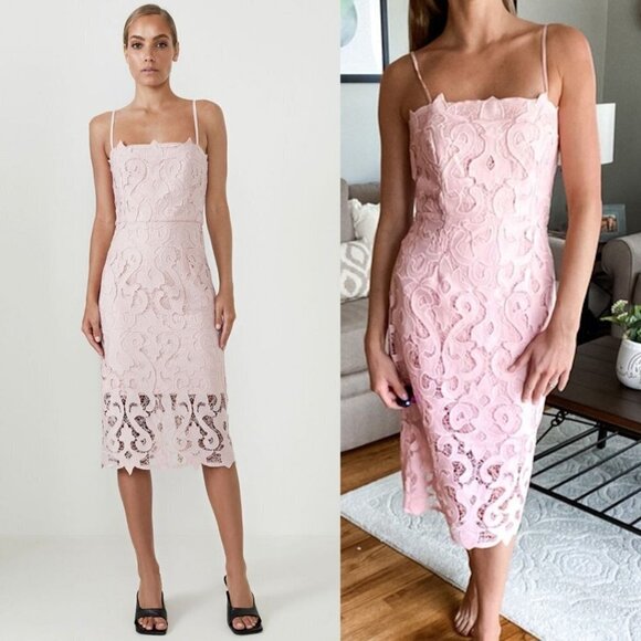REVOLVE Dresses & Skirts - Bardot Revolve Lina Lace Midi Dress Sheath Sleeveless Pink Rose Size 10 Large